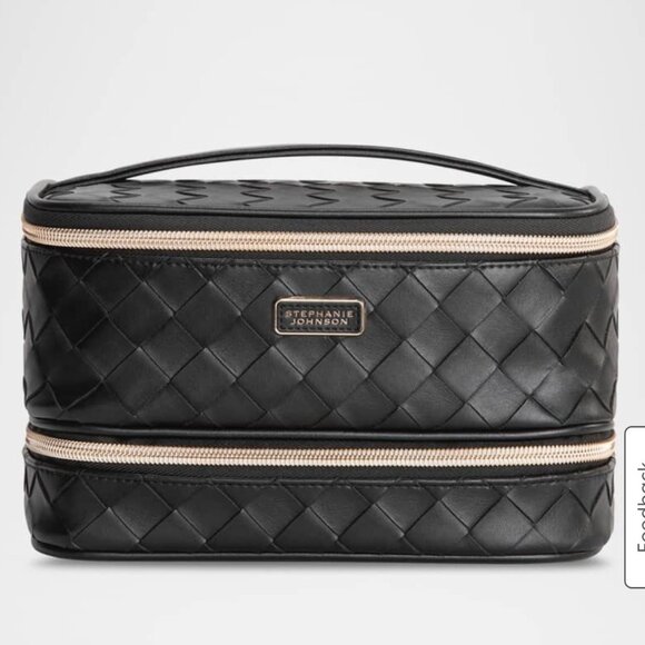 Stephanie Johnson Belize Jenny Faux Leather Train Case Black NWT Travel Makeup - Picture 1 of 12